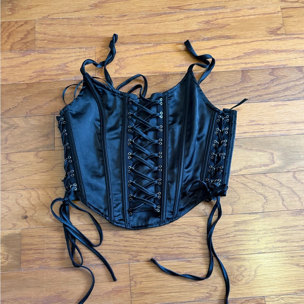 Black Lace-Up Corset Top forever 21 goth